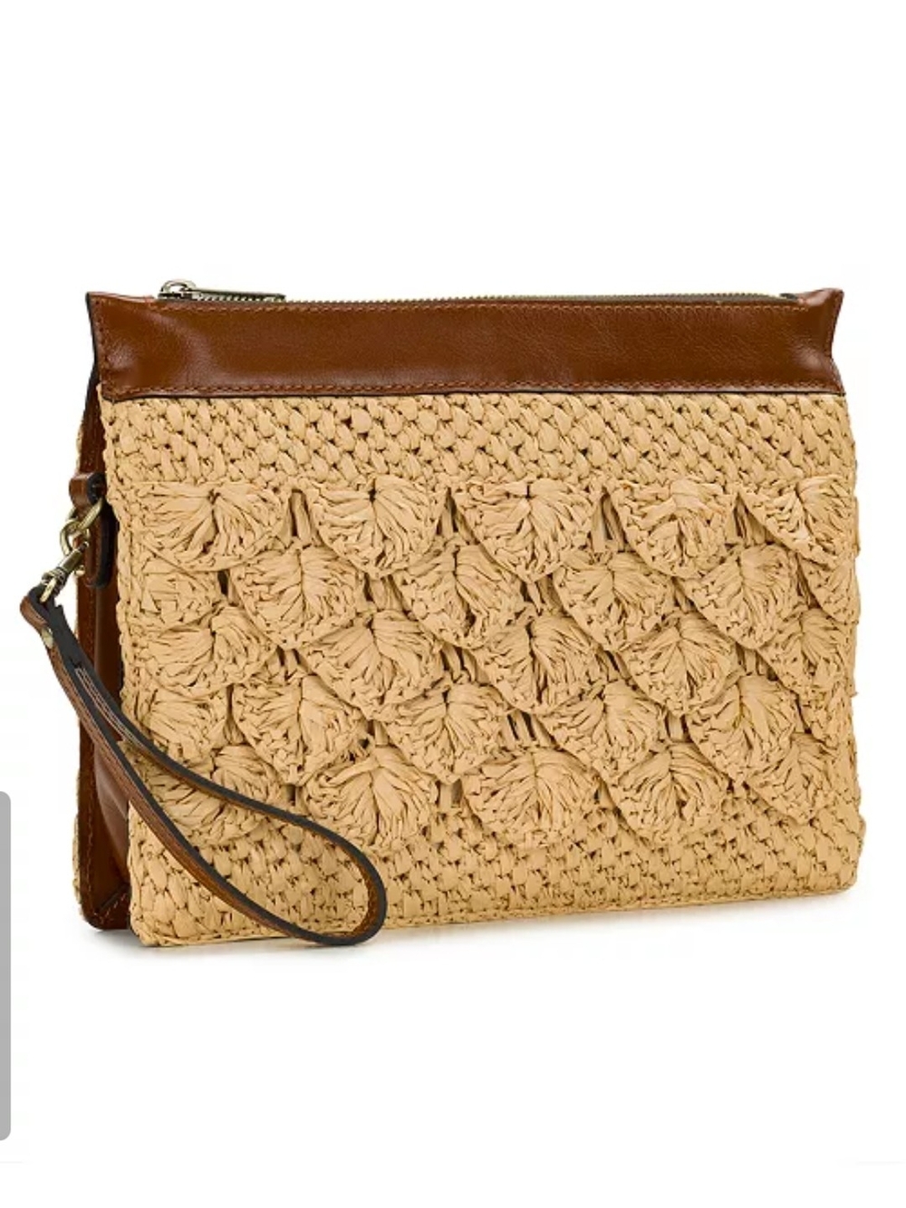 Patricia Nash Tan Woven and Brown Leather Trim Wristlet  Clutch Or Crossbody NWT